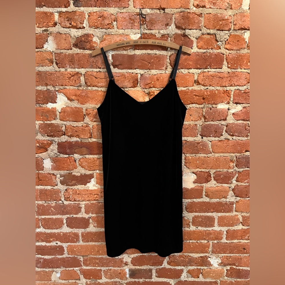 Black velvet mini slip dress